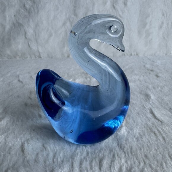 Vintage Art Glass Hand Blown Handcrafted Cobalt Blue & Clear Glass Swan Figurine - Picture 3 of 8